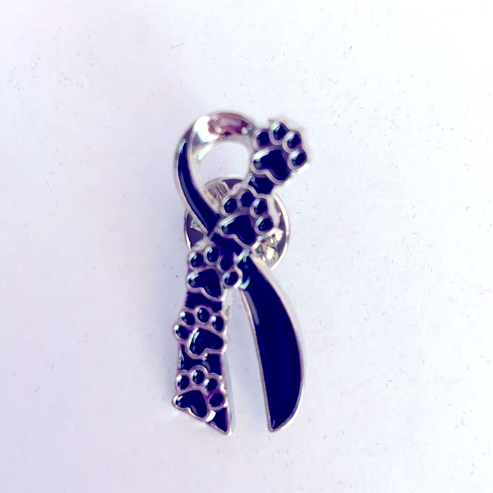 COPY - A black and silver ribbon of paw prints pin - Picture 2 of 4